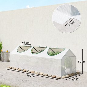 Outsunny Mini seră de grădină cu 3 ferestre rulabile, husă din PE de înaltă densitate 140 g/m², 180 x 60 x 60 cm, alb | Aosom Romania