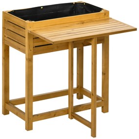 Outsunny Pat de legume cu masa de lucru pliabila, lemn masiv lacuit, captuseala interioara din material netesut, 64cm x 63cm x 74.5cm | Aosom Romania