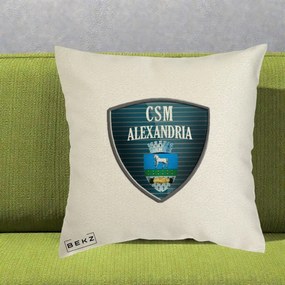 Perna Personalizata CSM Alexandria Fotbal, 40x40 cm, Ecru, Husa Detasabila, Perna Inclusa, BEKZ®