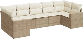 vidaXL Set canapele de grădină, 7 piese, cu perne, bej, poliratan
