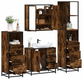 vidaXL Set de mobilier de baie 4 piese Lemn prelucrat de stejar afumat