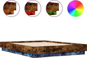 vidaXL Cadru de pat cu lumini LED, stejar fumuriu, 120x190 cm