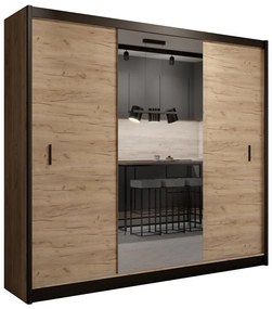 Dulap MIRO 250x215 cm cu oglindă, stejar craft/negru