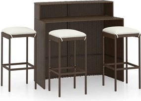 vidaXL Set mobilier bar de grădină cu perne, 4 piese, maro
