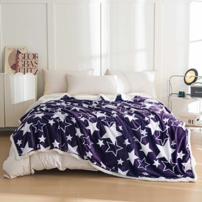 Patura miel din microplus de Craciun STARS violet Dimensiune: 160 x 200 cm