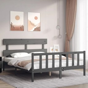 3193278 vidaXL Cadru de pat cu tăblie, gri, king size, lemn masiv