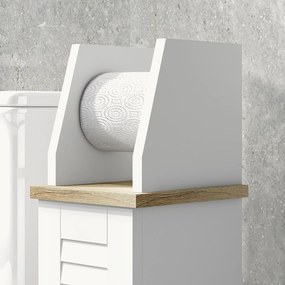 kleankin Suport pentru Hârtie Igienică, Dulap de Baie cu Coloană cu Dulap și Raft Interior Reglabil, Dulap de Baie Economisitor de Spațiu Autoportant din MDF, 18x20x80 cm, Alb | Aosom Romania