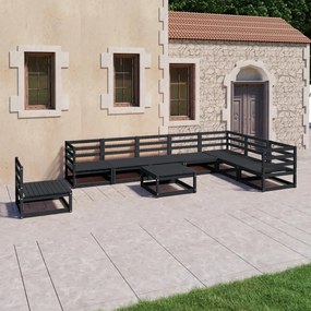 vidaXL Set mobilier de grădină, 9 piese, negru, lemn masiv de pin