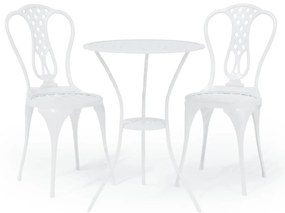 Set mobilier bistro, 3 piese, alb, aluminiu turnat Alb, 1