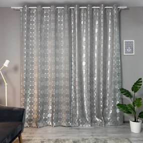 Set două Draperii (Opacitate 70%), din Satin tip Damasc (Model circular), Gata lucrate (Inele galerie), Culoare Gri + Argintiu (Efect semi-lucios), Dimensiuni draperie 160x260 cm (x2), Brand Originalio