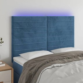 3122616 vidaXL Tăblie de pat cu LED, albastru închis, 144x5x118/128cm, catifea