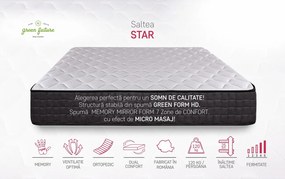 Saltea ortopedica STAR, 180x200x25 cm, 4 cm spuma Memory, 7 zone de confort, hipoalergenica, reversibila, medie/ferma