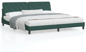 3213876 vidaXL Cadru de pat cu lumini LED, verde închis, 200x200 cm, catifea