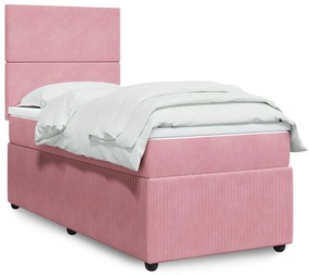 vidaXL Pat box spring cu saltea, roz, 100x200 cm, catifea