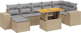 vidaXL Set canapele de grădină, 8 piese, cu perne, bej, poliratan