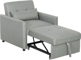 HOMCOM Fotoliu extensibil 3-în-1, fotoliu-canapea extensibil cu spătar reglabil, Gri | Aosom Romania