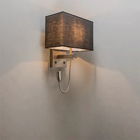 Lampă de perete din oțel cu abajur negru și braț de lectură cu LED inclus - Bergamo