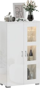 HOMCOM Bufet cu LED RGB 16 culori și telecomandă, finisaj lucios, uși vitrate, rafturi din sticlă, 71x35x126 cm, alb | Aosom Romania