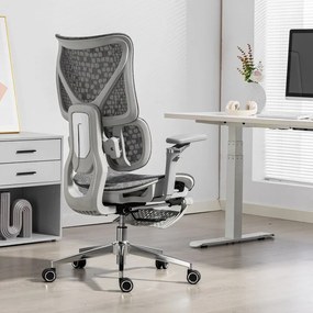 RESIGILAT- ErgoPro X866 Scaun ergonomic, Sezut Translatie, cotiere 6D, Tetiera 3D, Spătar reglabil pe 5 trepte, Suport lombar 3-Zone, Suport picioare, Baza Metalica, Full Mesh, Gri
