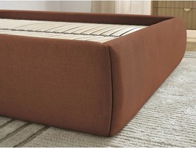 Pat matrimonial portocaliu tapițat cu spațiu de depozitare/fără tăblie cu somieră 160x200 cm Inera – Bobochic Paris