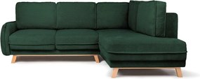 Colțar verde închis extensibil/cu spațiu de depozitare cu tapițerie din catifea reiată (cu colț pe partea dreaptă/în formă de ”L”) Tori – Bonami Selection