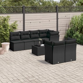 3217295 vidaXL Set mobilier de grădină cu perne, 8 piese, negru, poliratan