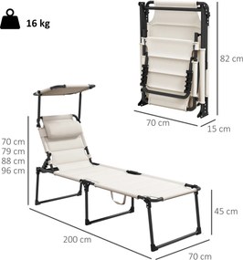 Outsunny Set de 2 șezlonguri pliabile confort sporit spătar parasolar reglabil multipoziții, crem | Aosom Romania