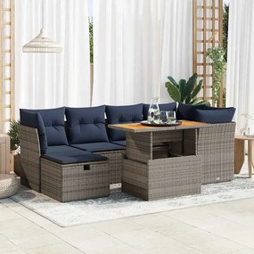 vidaXL Set canapele grădină perne 7 piese negru, poliratan/lemn acacia