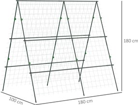 Outsunny Spalier de grădină suport pentru plante cățărătoare în formă de A din oțel, 3 niveluri cu înălțime reglabilă, 180 x 100 x 180 cm, verde | Aosom Romania