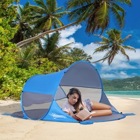 Outsunny Cort de plajă cort de plajă pliabil pop-up automat cu protecție UV fereastră în spate covoraș mare albastru cer | Aosom Romania