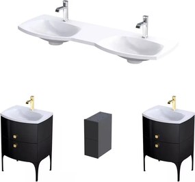 Set dulap baza suspendat Oristo Louis negru 4 sertare cu lavoar alb mat 144 cm