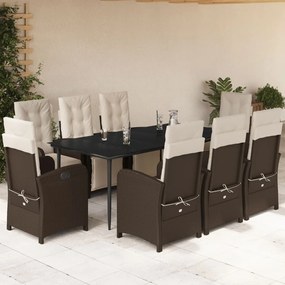 vidaXL Set mobilier de grădină cu perne, 9 piese, maro, poliratan