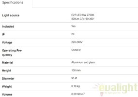 Bec LED G95 MATT E27 6W 2700K 17464