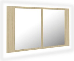 vidaXL Dulap de baie cu oglindă și LED, stejar Sonoma, 80x12x45 acril