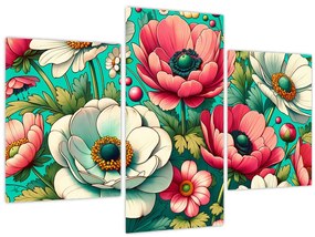 Tablou - Flori pe fundal albastru (90x60 cm)