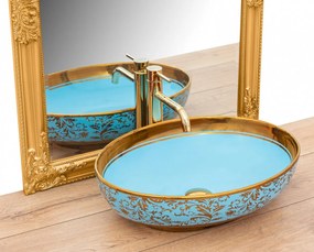 Lavoar Margot ceramica sanitara albastru / gold - 52 cm