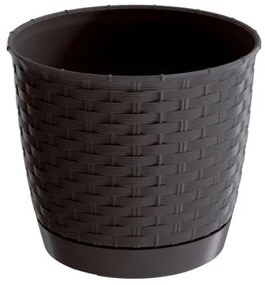 Ghiveci decorativ de flori, rotund, imitatie ratan, maro, 1.2 L, 14.5x12.7 cm, Ratolla Round