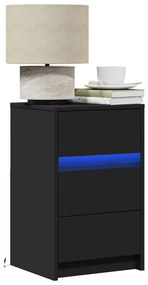 vidaXL Noptieră cu lumini LED, negru, lemn prelucrat