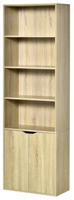 HOMCOM Bibliotecă Dulap de cărți cu 4 compartimente deschise și 2 uși pentru sufragerie și birou 59x29x180 cm Lemn natural | Aosom Romania