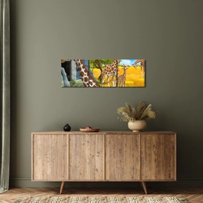 Tablou - Familia girafelor (cu ceas) (90x30 cm)