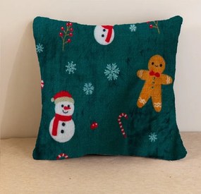 Fata de perna din microplus SNOWMAN AND GINGERBREAD 45x45 cm, verde