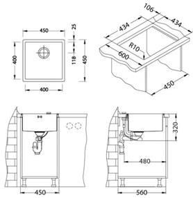 Chiuvetă de bucătărie ALVEUS 1103381 QUADRIX 45x45 cm bronz