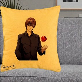 Perna Personalizata Death Note Light Yagami cu Mar, 40x40 cm, Galben, Husa Detasabila, Perna Inclusa, BEKZ®