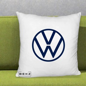 Perna Personalizata cu emblema Volkswagen, 40x40 cm, Alb Pufos, Husa Detasabila, Perna Inclusa, BEKZ®
