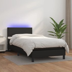 3134087 vidaXL Pat cu arcuri, saltea și LED, negru, 100x200cm, piele ecologică