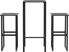 vidaXL Set bar de grădină 3 piese, negru, oțel vopsit electrostatic