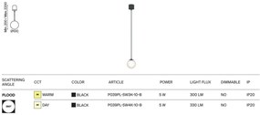Pendul LED design tehnic Luna negru, 4000K
