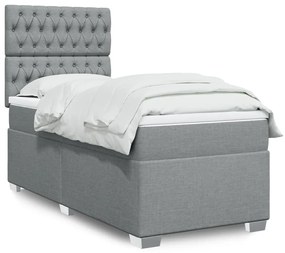 vidaXL Pat box spring cu saltea, gri deschis, 90x200 cm, textil