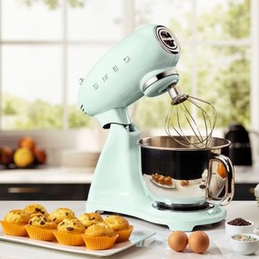 Mixer planetar SMEG SMF03PGEU, 800 W, 4,8 l, 10 viteze, Functie de pornire treptata, Verde pastel