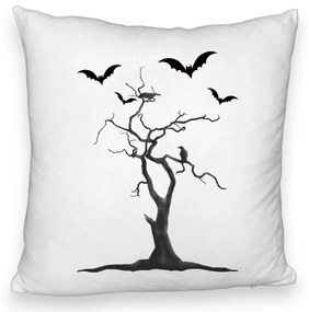 Perna Decorativa Fluffy cu motiv de Halloween 3, 40x40 cm, Alba, Husa Detasabila, Burduf